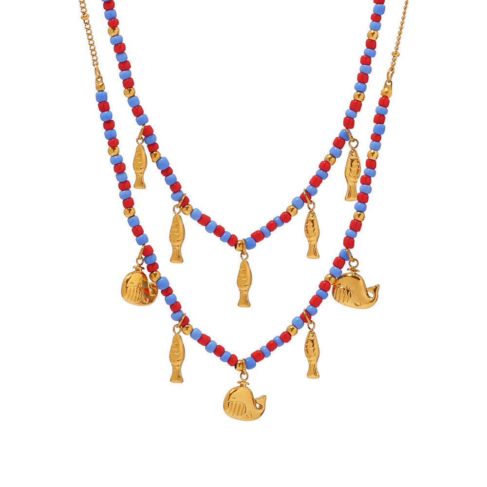 Wholesale Ocean Series Bohemian Dolphin Pendant Glass Beaded Clavicle Necklacee