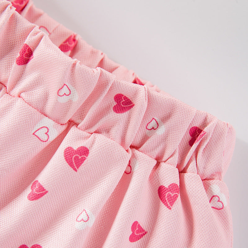 Wholesale Toddler Girl Summer Two Piece Set Pink Heart Print Polo T Shirt With Shorts Korean Style Party Outfit