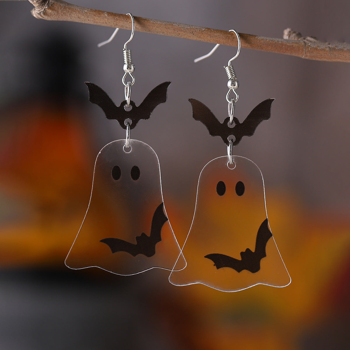 Wholesale  Halloween Bat Ghost Splicing Pendant Earrings Acrylic Double-Sided Earrings Halloween Earrings