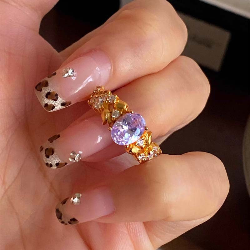 Wholesale  Bauhinia Flower Ring Zircon Adjustable Open Copper Adjustable rings