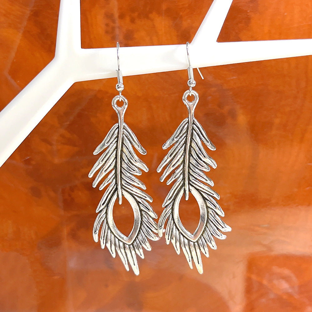Wholesale Peacock Feather Drop Earrings Alloy Earrings