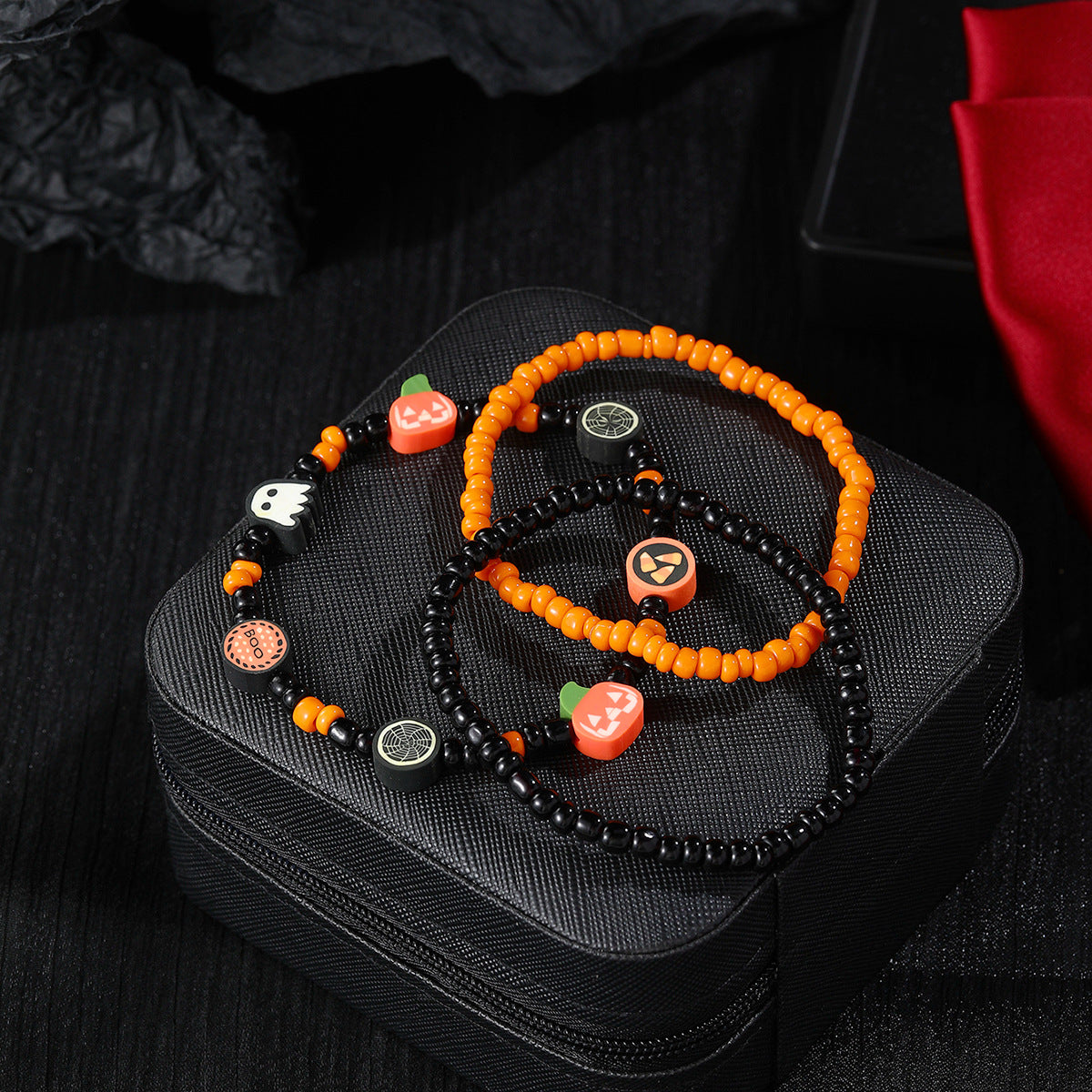 Wholesale Halloween Polymer Clay Skull Pumpkin Beaded Bracelet