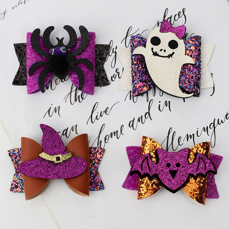 Wholesale Bow Pumpkin Leather Kids Hair Clips