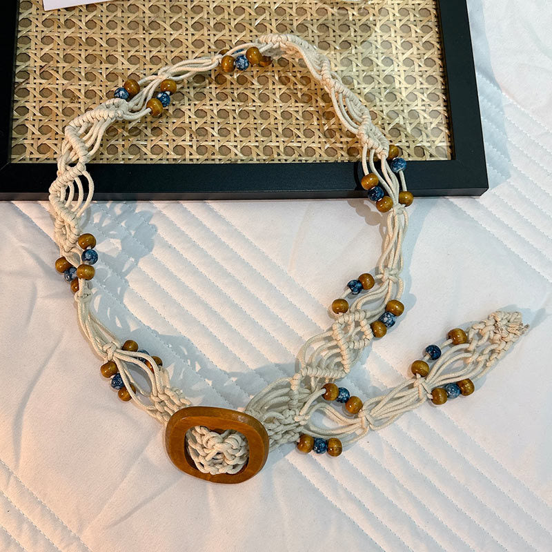 Wholesale Women's Versatile Dress Accessories Waist Rope Bohemian Braided Hemp Rope Waist Chain Thin Belt