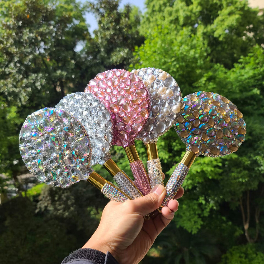 Wholesale high-definition handle diamond-studded daily use portable vanity mirror