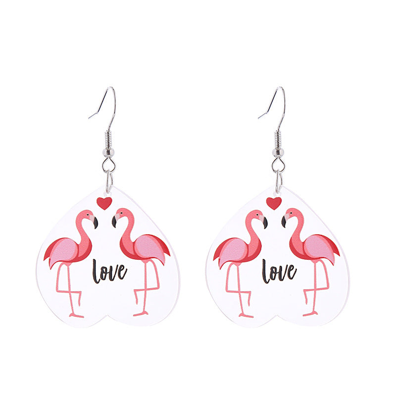 Wholesale Valentine's Day Flamingo Heart Coffee Cup Acrylic Earrings