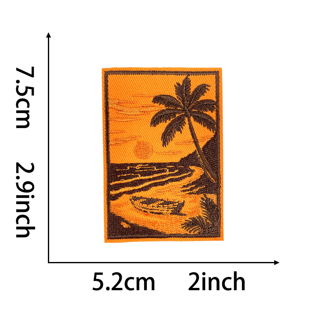 Wholesale Trendy Retro Beach Palm Tree Sunset Embroidered Patches For Clothing Bags DIY Craft Supply 5 Pack