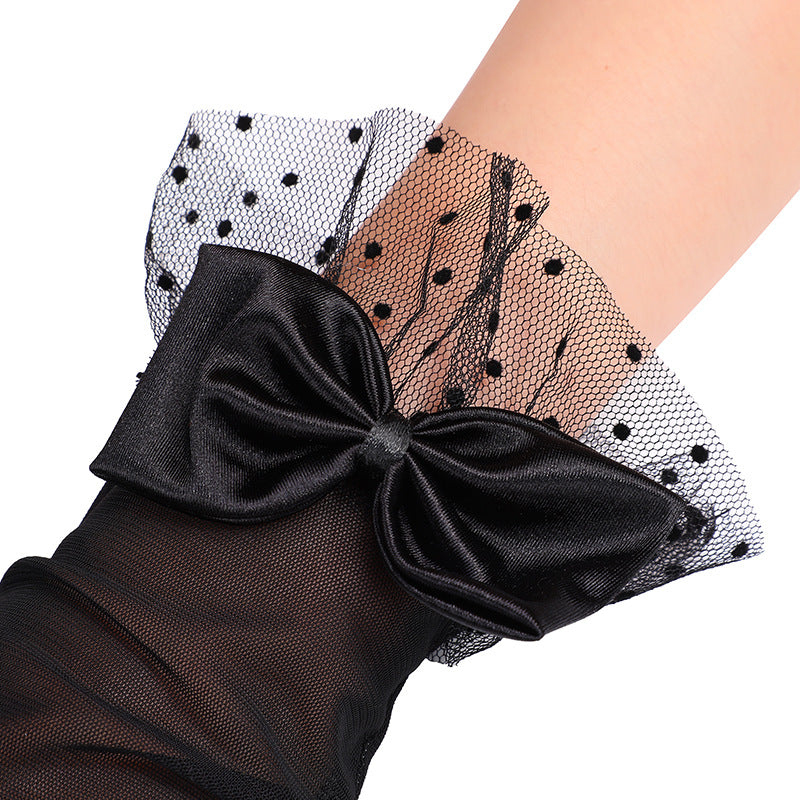 Wholesale Polka dot mesh black lace bow gloves
