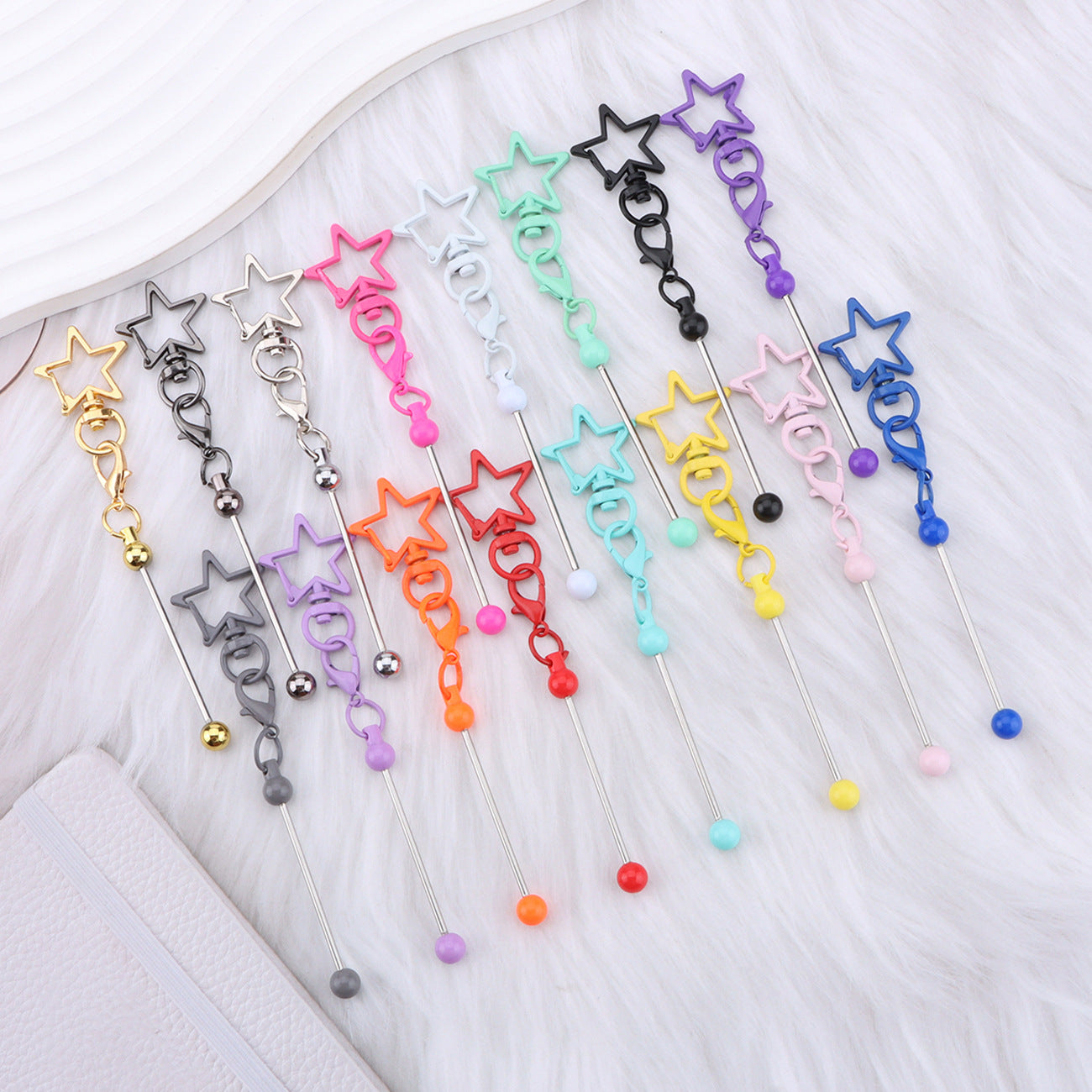 Wholesale  DIY Beaded Five-Pointed Star Keychain Metal Beaded Keychain