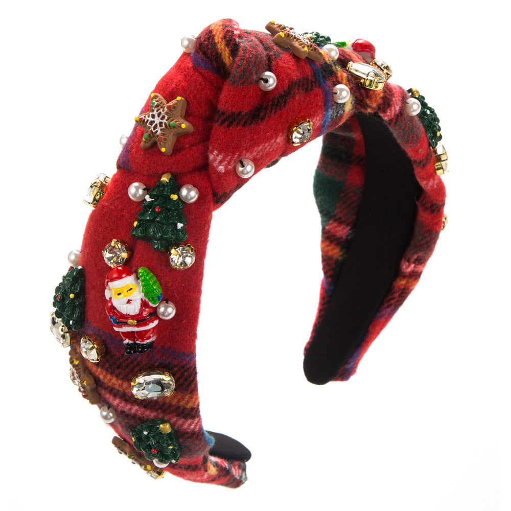 Wholesale Christmas High Quality Flannel and Diamond Pearl Headband