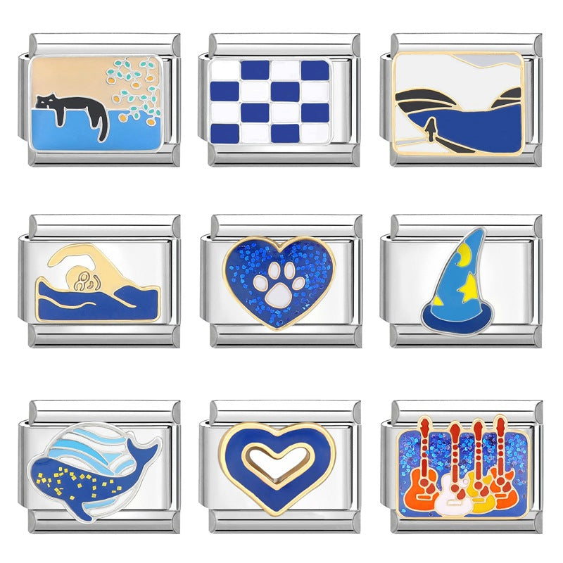 Wholesale Steel Base Blue Series Creative DIY Personalized Handmade Craft Bracelet Charms