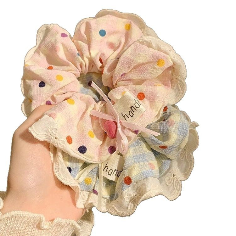 Wholesale Heavy  Color Wave Dot Plaid   Lace  Fabric Hair Scrunchies