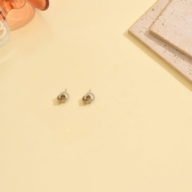 Wholesale Stainless steel gold and silver two tone circular single row rhinestone necklace  bracelet  and earrings