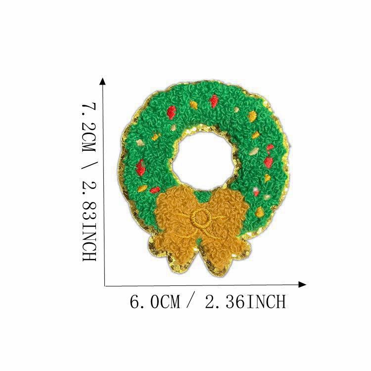 Wholesale Christmas  Gold Edge Chenille Embroidered Patches Self Adhesive Clothing Accessory For Coats Party Craft Supply