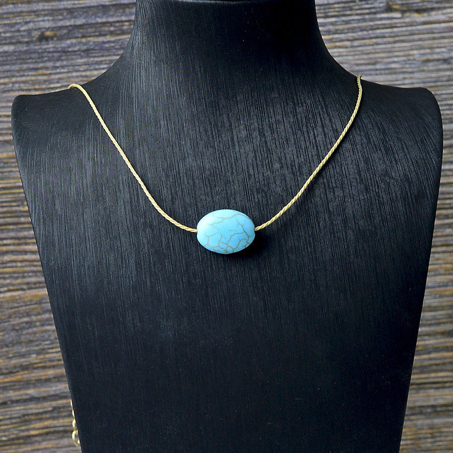 Wholesale Bohemian Turquoise Bead Necklace With Heart Pendant Zinc Alloy Electroplated Trendy Party Jewelry For Women Boutique Resale