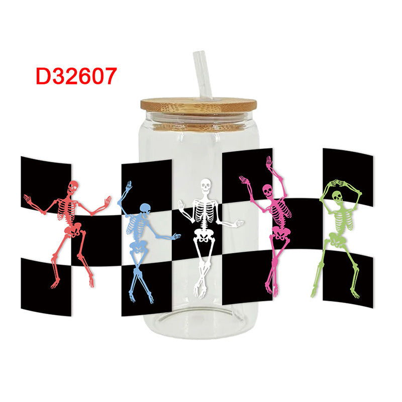 Wholesale Colorful Skull Finger Body  16oz Cup UV DTF Wraps