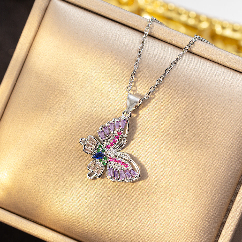 Wholesale Butterfly inlaid zirconia titanium steel necklace