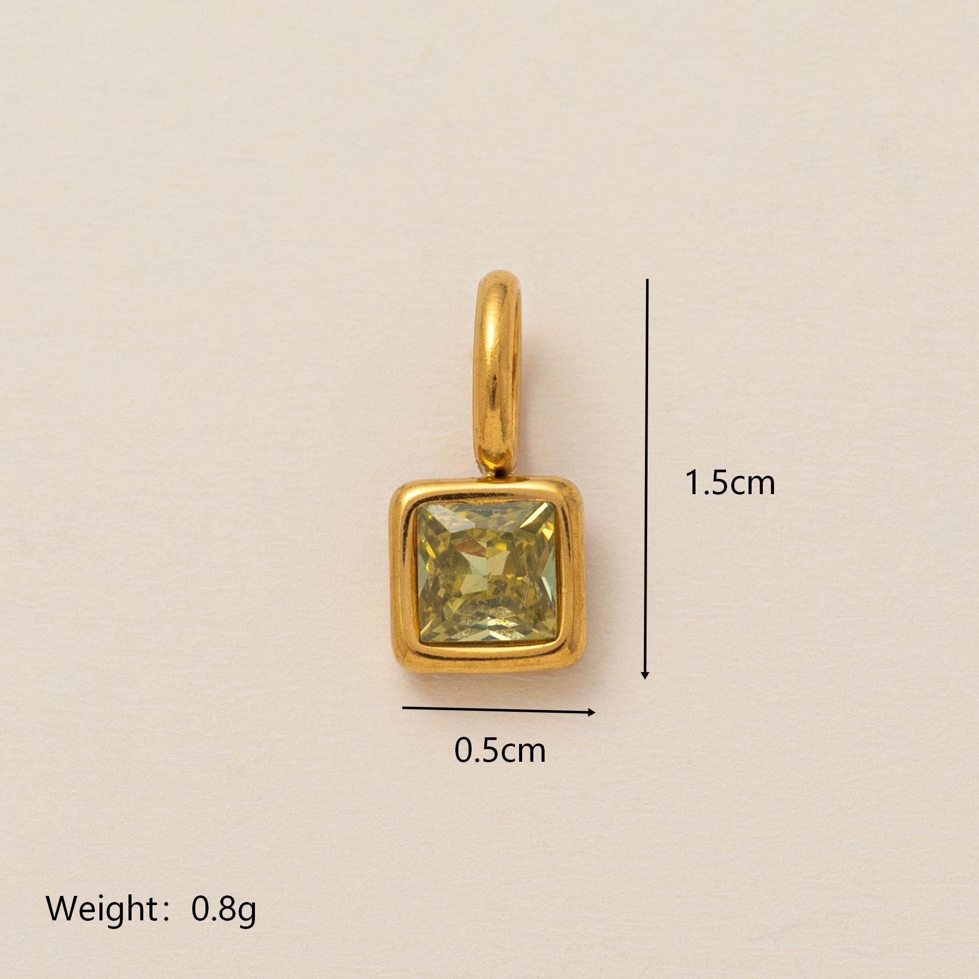 Wholesale Titanium Steel Geometric 12 Birthstone Colorful Zircon Pendant Necklace DIY Jewelry Accessory Gift For Women