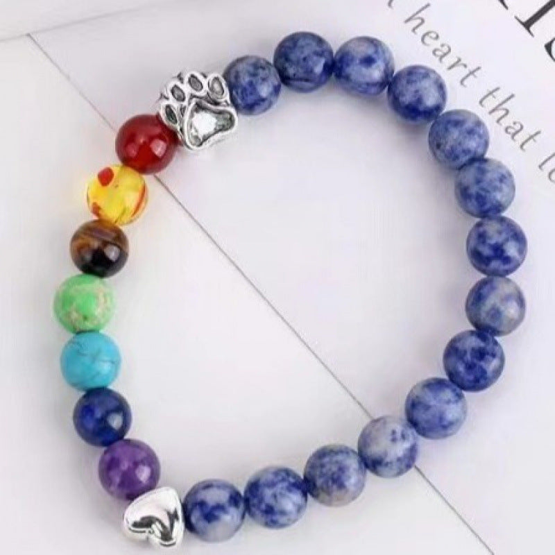 Wholesale Volcanic Stone Rainbow Stone Silver Dog Claw Seal Love Bracelet