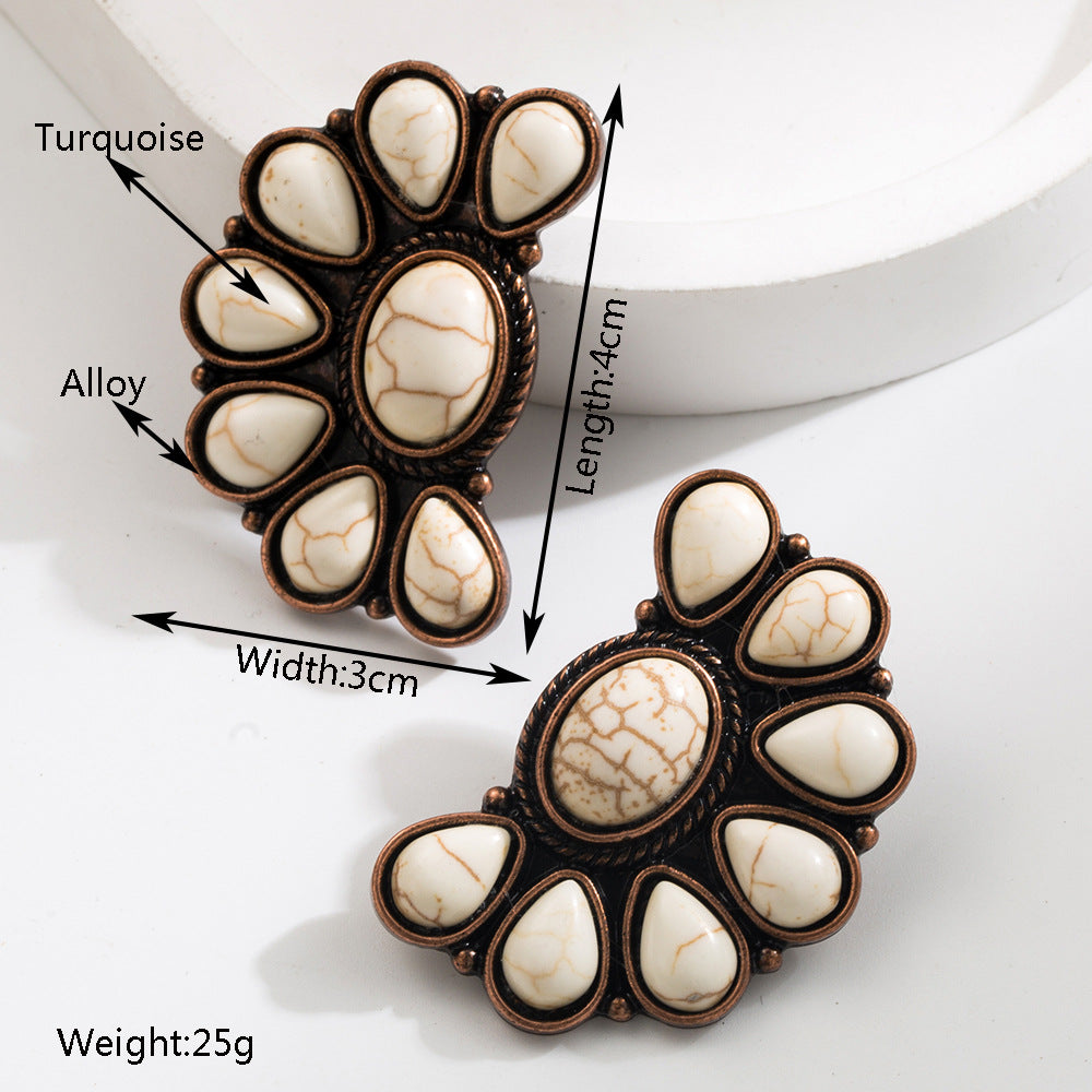 Wholesale Vintage Turquoise Flower Tassel Earrings