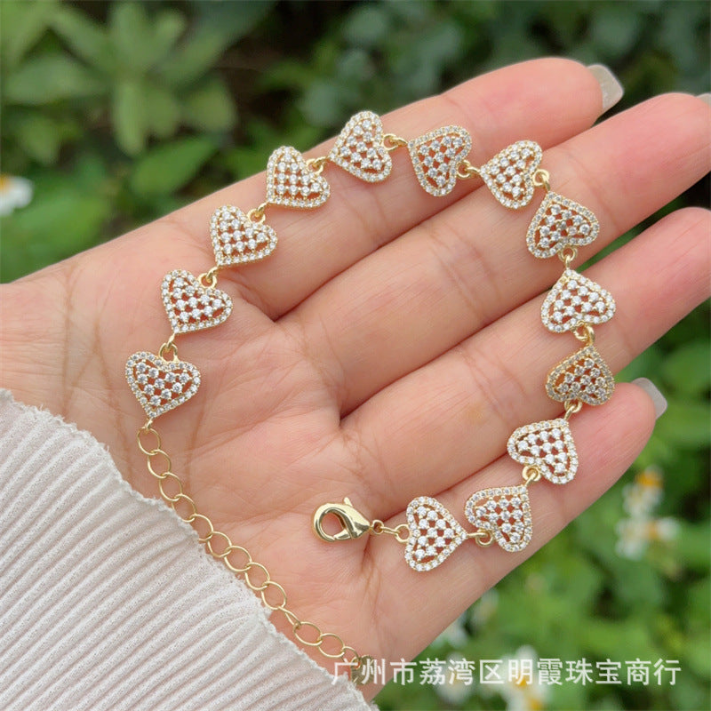 Wholesale  Love Copper Plated 18k Gold Inlaid Full Diamond Zircon Love Geometric Bracelet