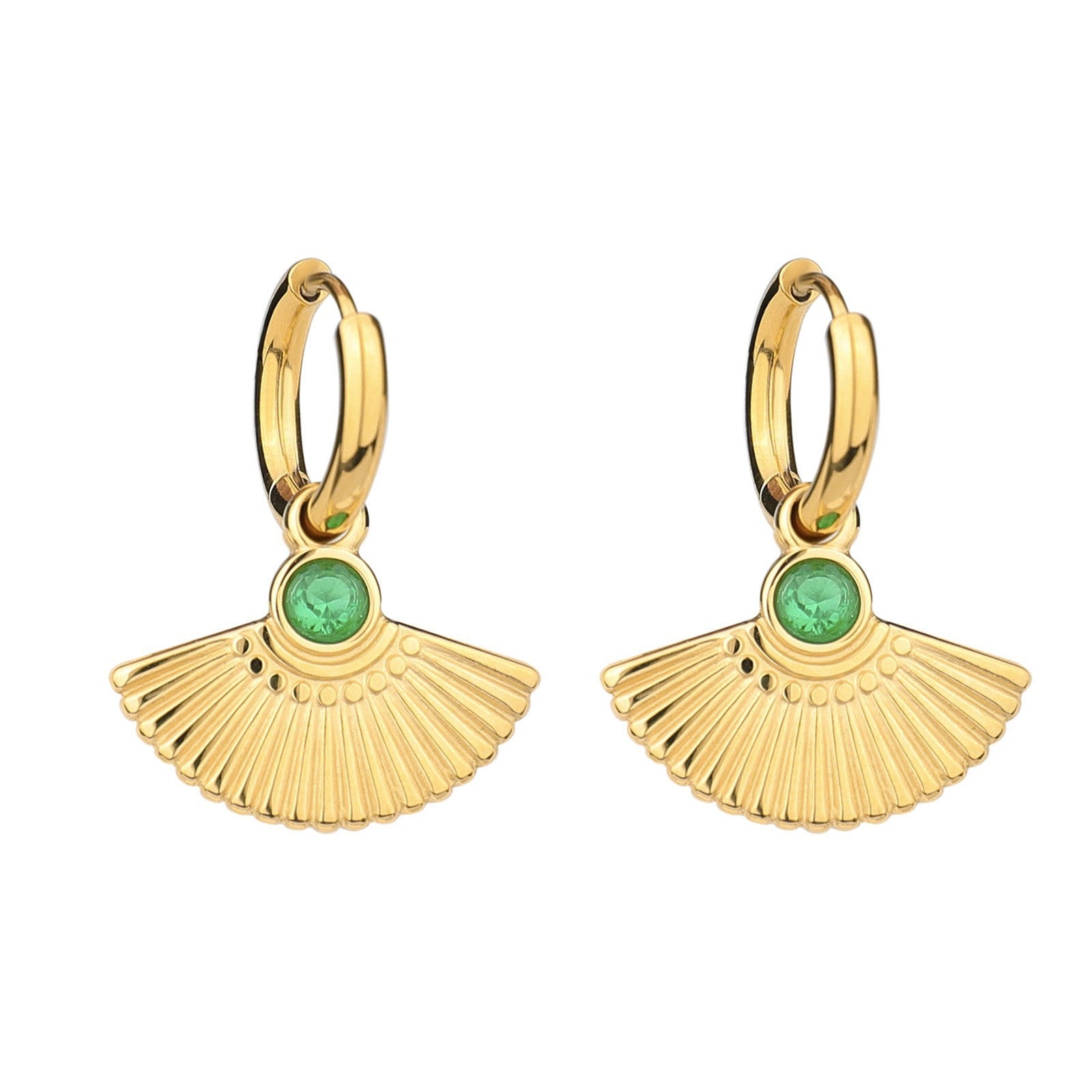 Wholesale Natural Turquoise Fan-shaped Hollow Stainless Steel Earrings