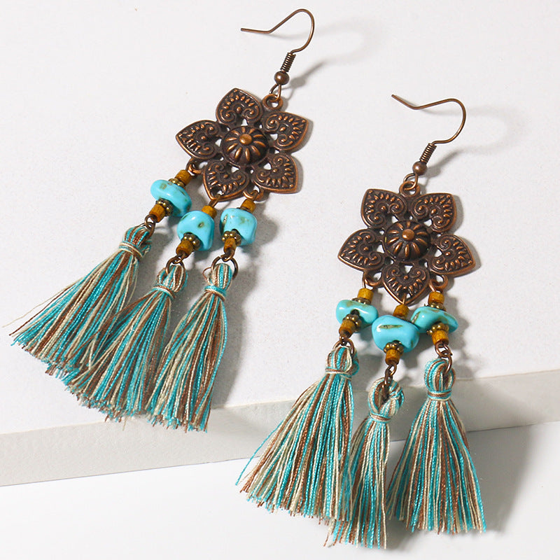 Wholesale Bohemian Plum Flower Turquoise Earrings