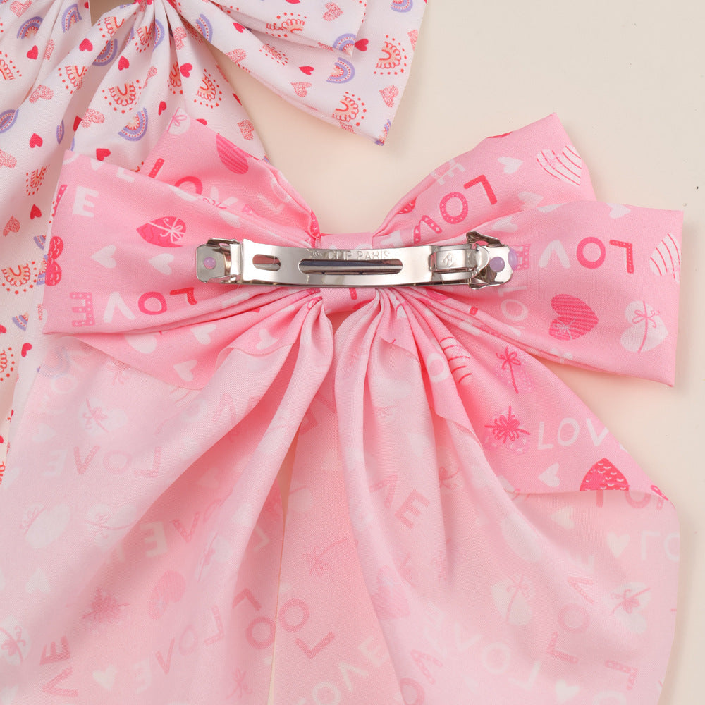 Wholesale valentine's day bow ribbon spring clip heart-shaped red lip printing hair accessories