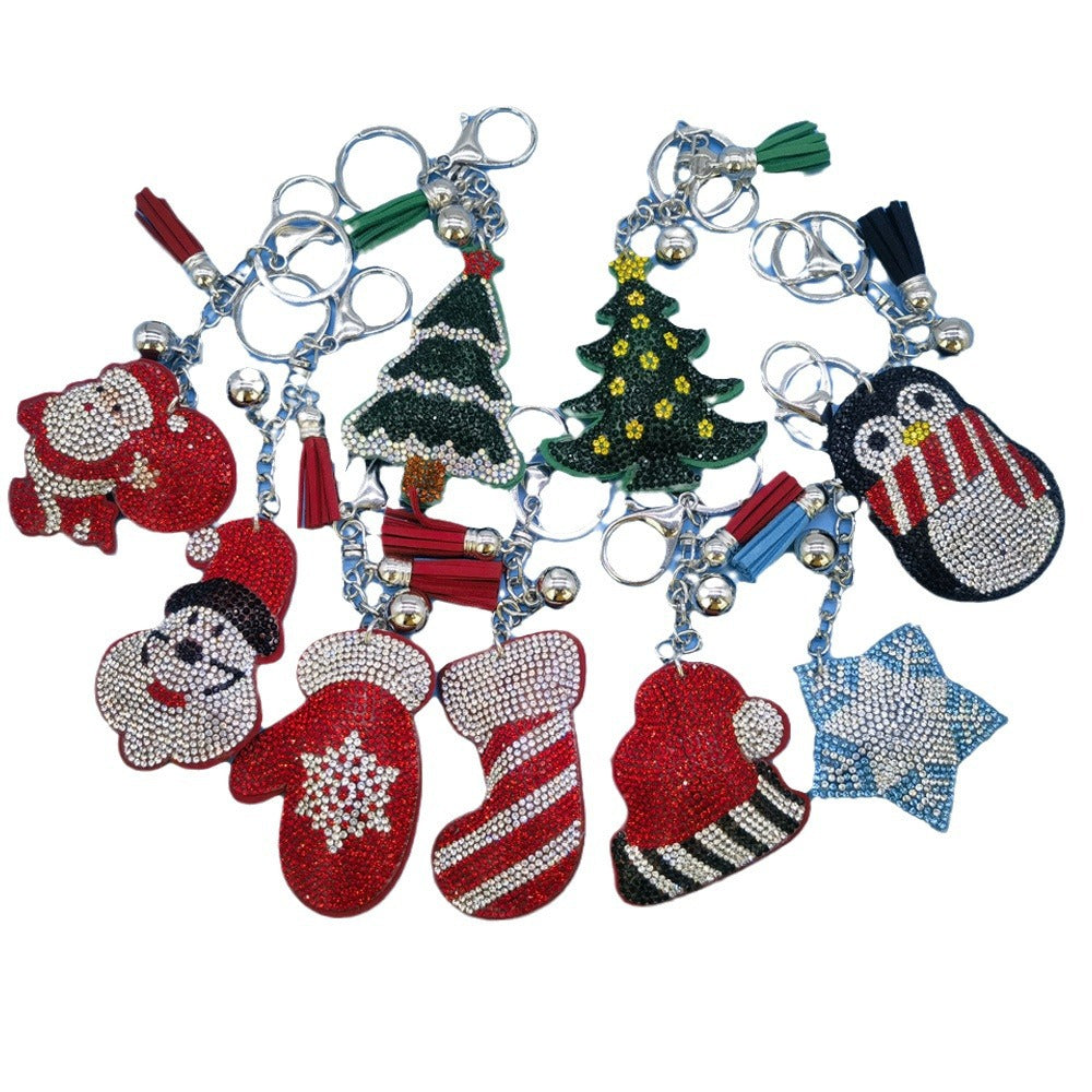 Wholesale 4pcs Christmas Tree Rhinestone Keychain
