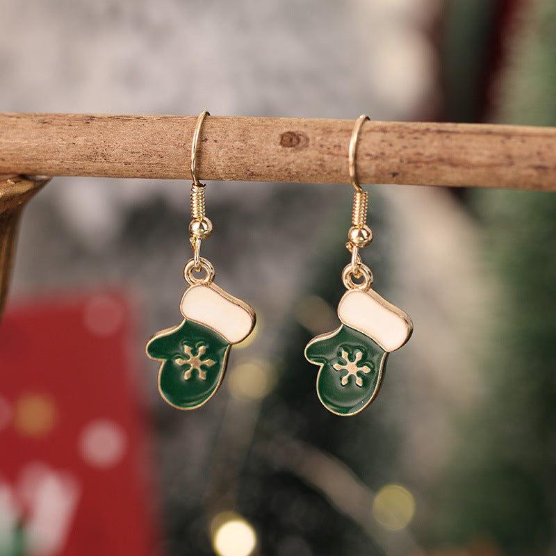 Wholesale Red and Green  Snowman Christmas Hat Earrings