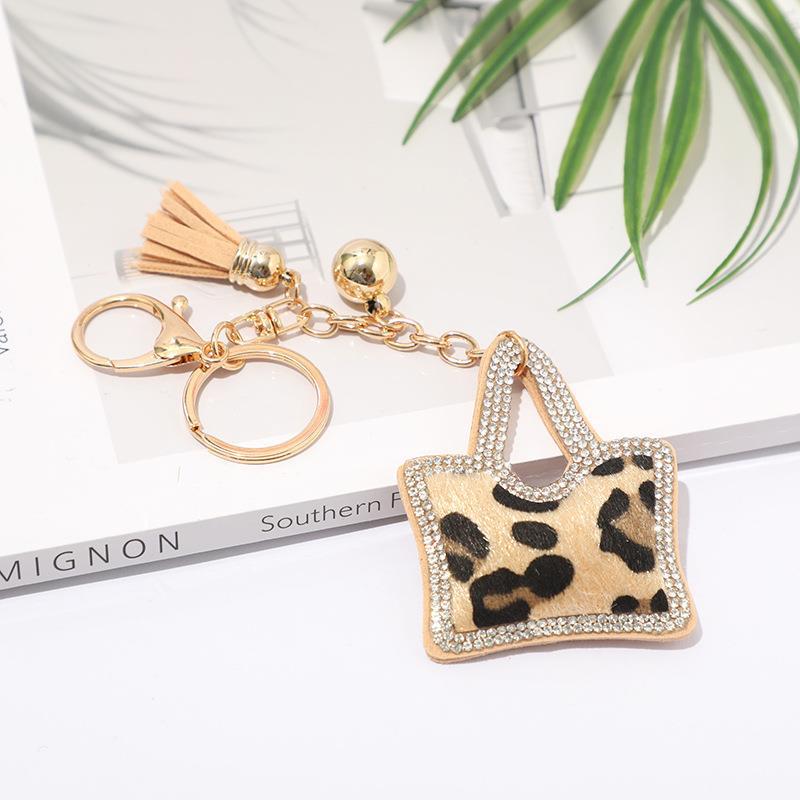 Wholesale Leopard Print Velvet Diamond Keychain