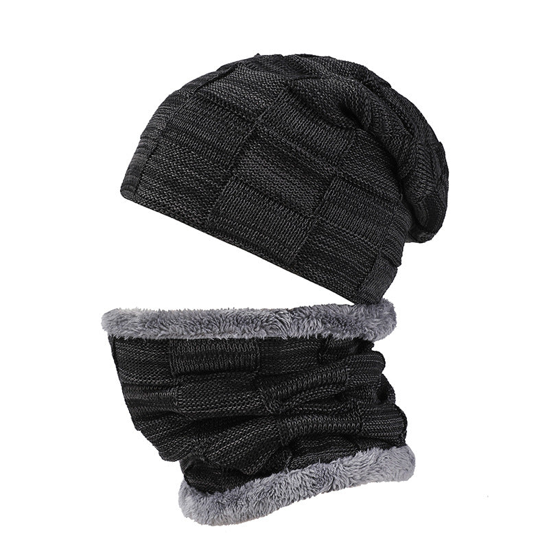 Wholesale Winter Velvet Thickened Woolen Hat Scarf Set Outdoor Men's Knitted Hat