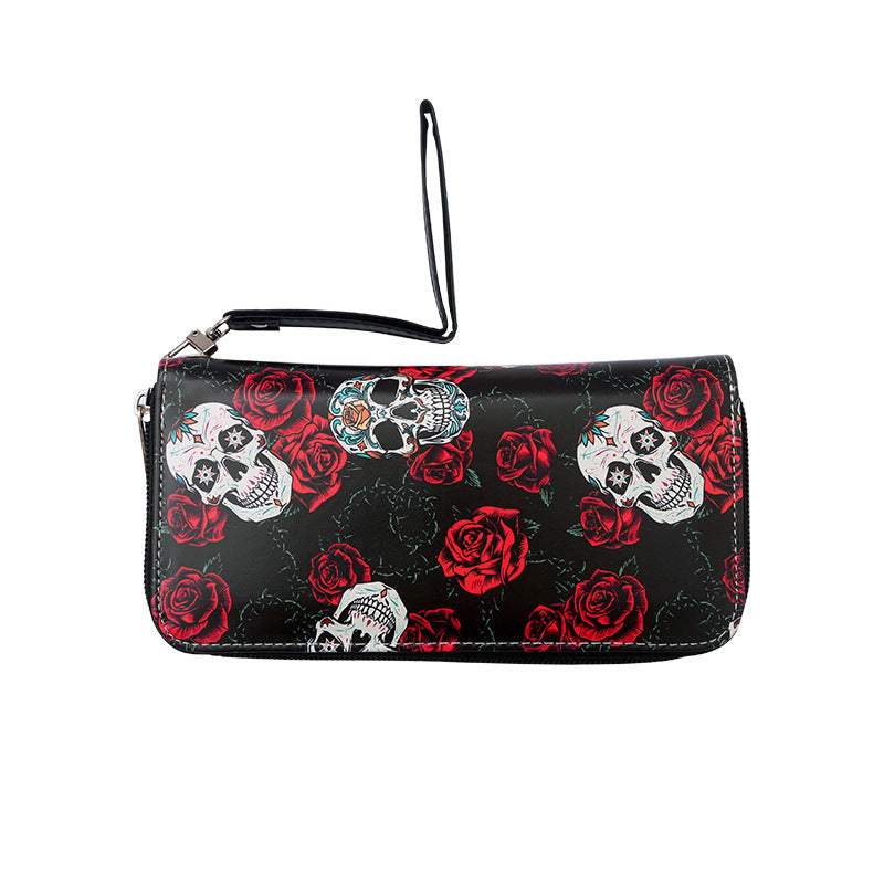 Wholesale PU Colorful Skull Print Long Wallet
