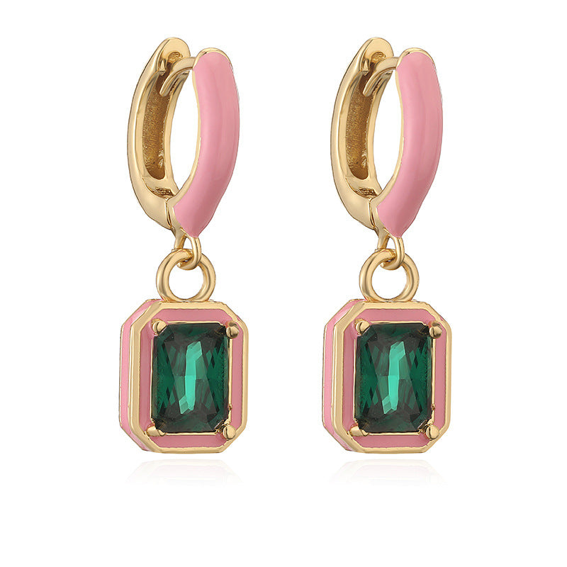 Wholesale Oil Drops with Colored Diamond Square Earrings