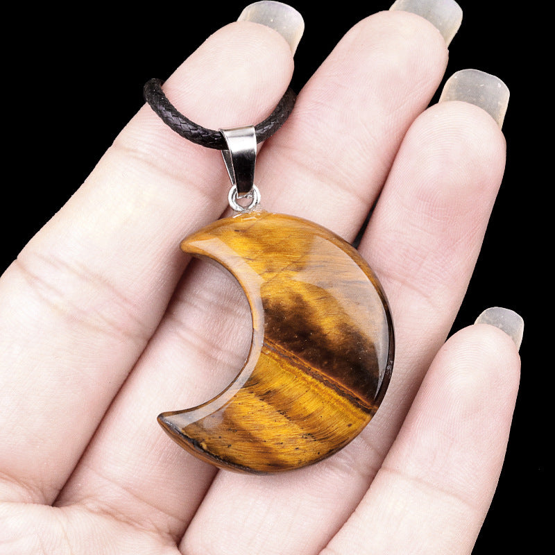 Wholesale Natural crystal agate stone 30mm moon pendant necklace pendant