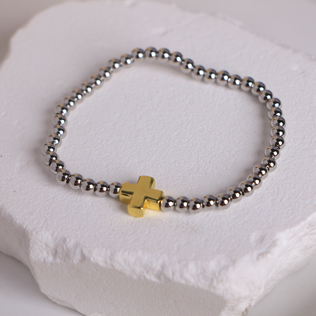 Wholesale Gold Silver Beaded Cross Bracelet