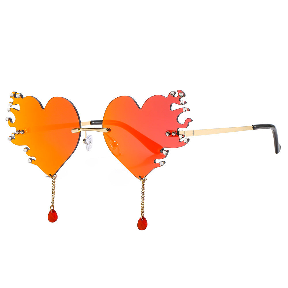 Wholesale PC Heart Flame Drill Frameless Sunglasses