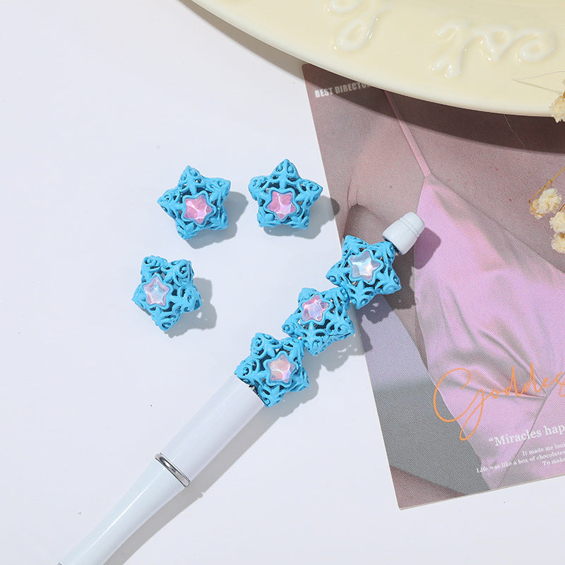 Wholesale 10pcs Alloy Five-pointed Star Hollow Straight Hole Beads