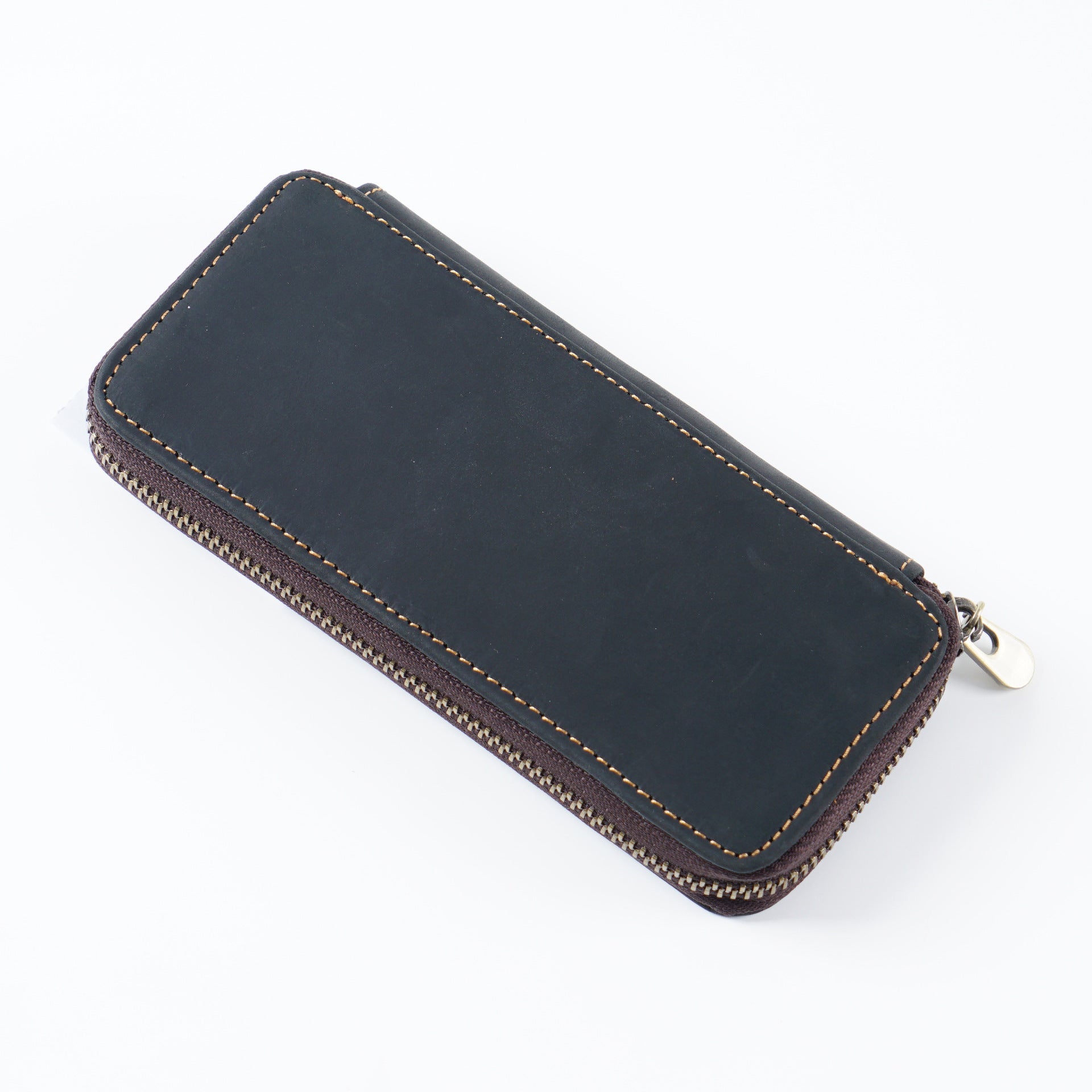 Wholesale Top Layer Cowhide Crazy Horse Leather Square Zipper Pencil Case