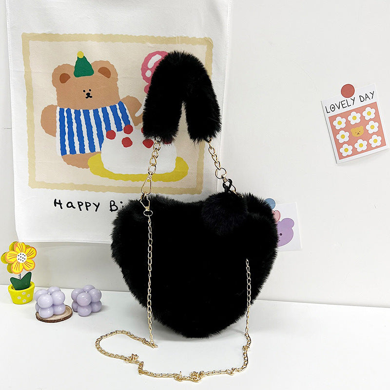 Wholesale Plush Heart Chain Shoulder Messenger Bag
