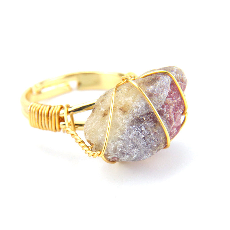 Wholesale The New Statement Hand-wound Rough Stone Agate Ring Is Adjustable