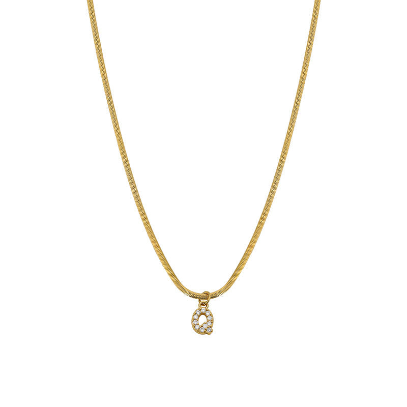 Wholesale French Retro Palace Style Flat Snake Bone Stacking Diamond 26 Letter Titanium Steel Clavicle Chain Necklace