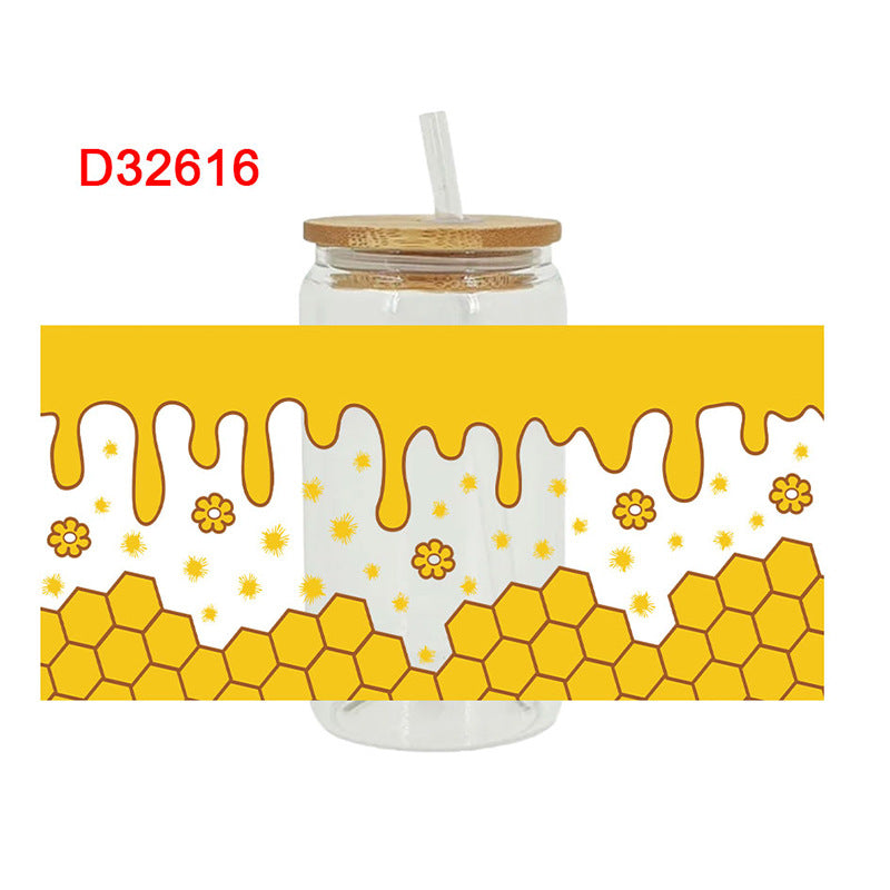 Wholesale Sunflower blossom Uv Transfer Sticker Glass Cup 16oz Cup UV DTF Wraps