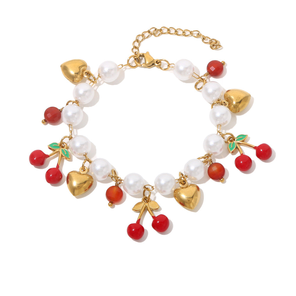 Wholesale Stainless Steel Heart Cherry Bracelet