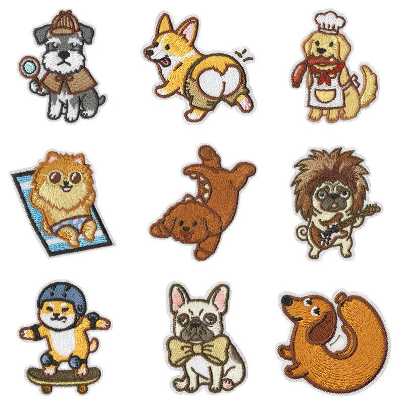 Wholesale Funny Career Dogs Embroidered Patch Set Iron On No Sew Applique For Clothing Backpacks Trendy Decorative Gift 9 Pieces