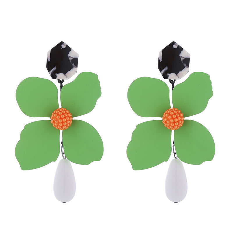 Wholesale Multi-layer Flower Alloy Paint Drop-shaped Pearl Earrings