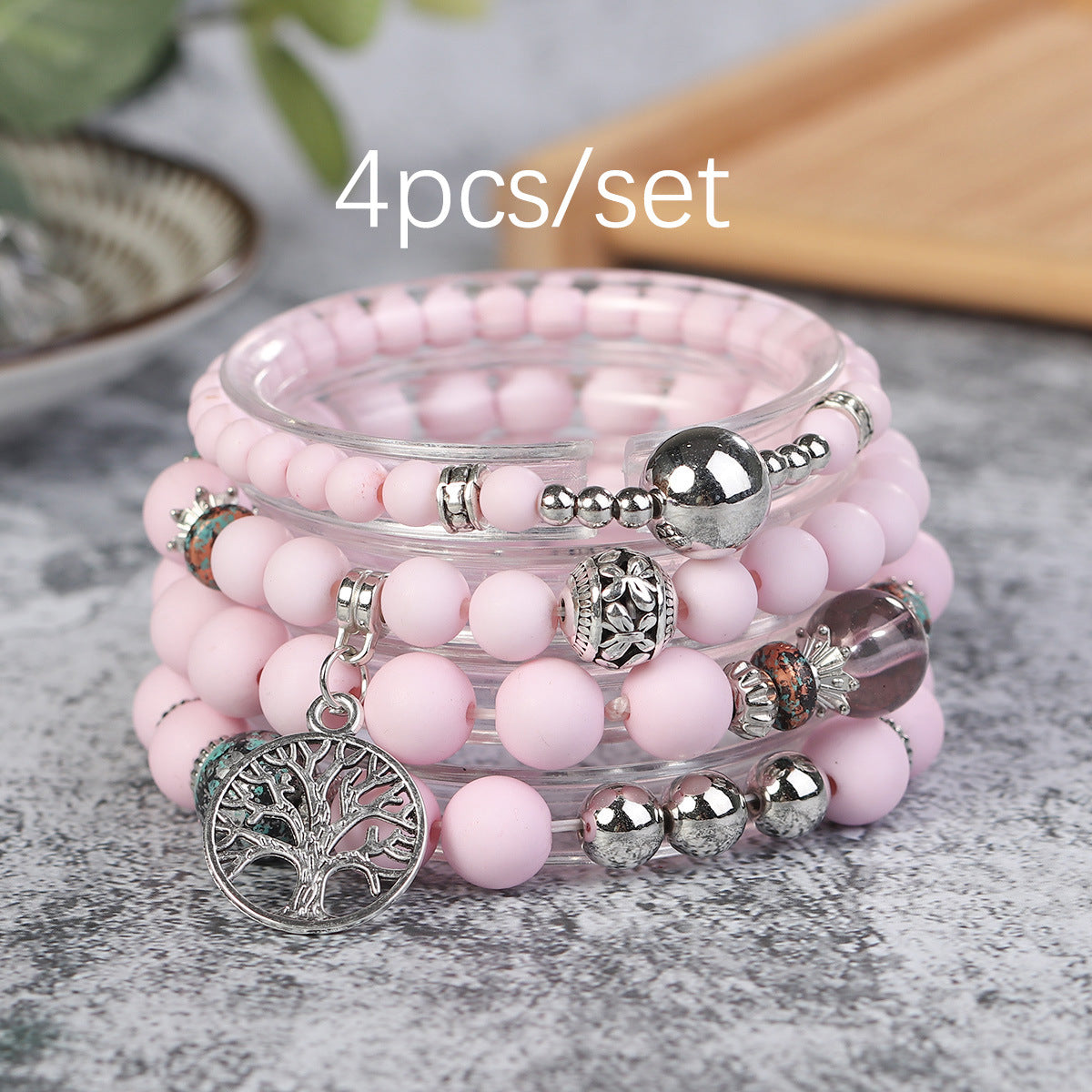 Wholesale Life Tree Demon Eye Multi Layered Pendant Glass Elastic Bracelet