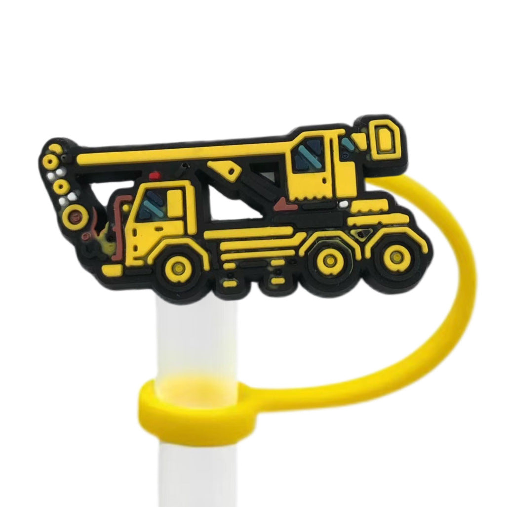Wholesale 10pcs Cartoon Yellow Dustproof and Spillproof Children's Truck Excavator Straw Cover