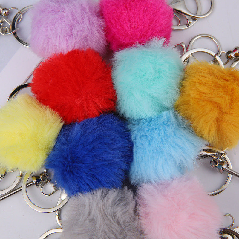 Wholesale DIY wool ball rivet keychain creative cute plush pendant luggage accessories keychain
