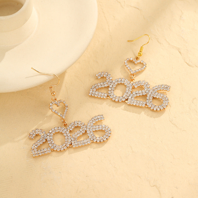 Wholesale 2026 Digital Full Diamond Blingbling Earrings